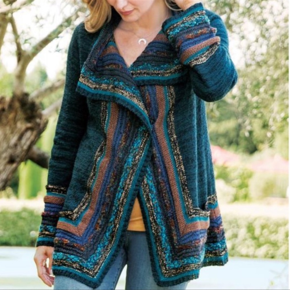 Soft Surroundings Striped Open Napa Cardi Cardigan Size M